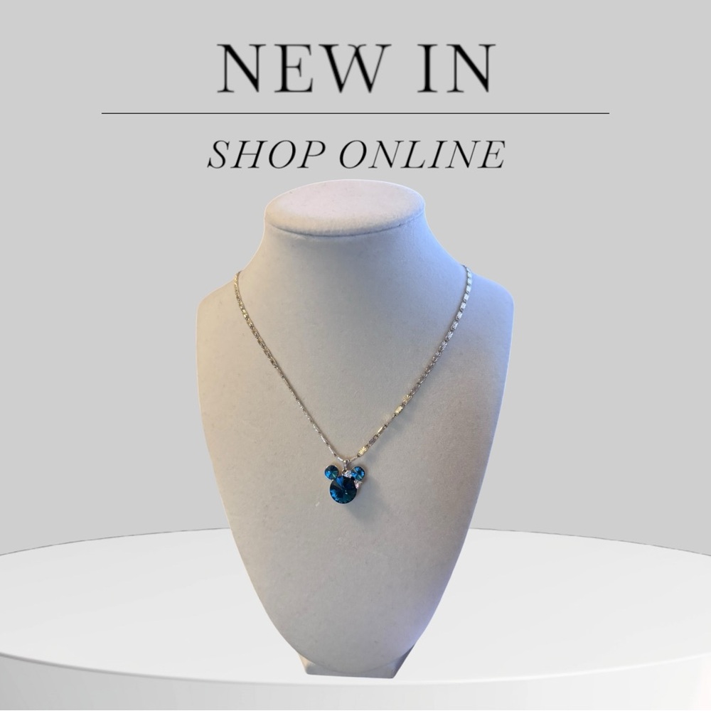 Elegant Blue Swarovski, Mickey Mouse Pendant Necklace